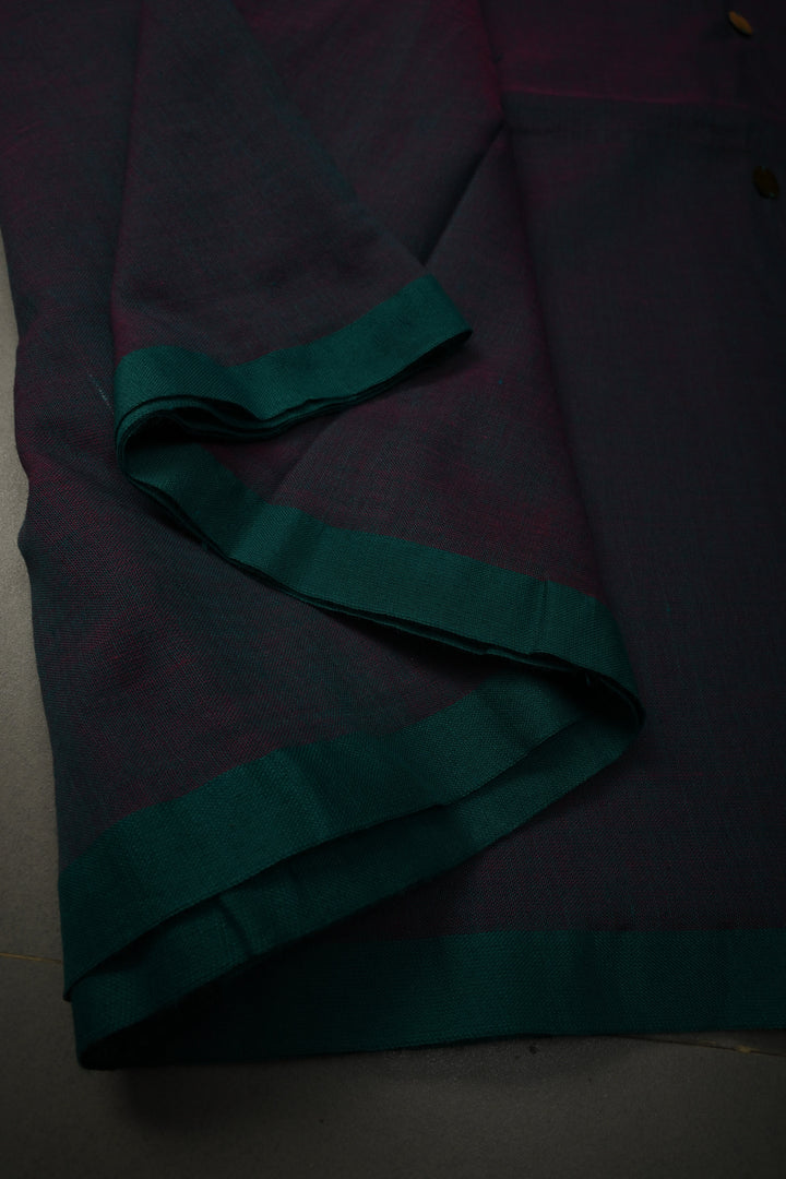Peacock Green-Pink Dual Tone Mercerized Mul Cotton saree in With Tikki work and Long Tassels, No Blouse Piece | SHOBITAM
