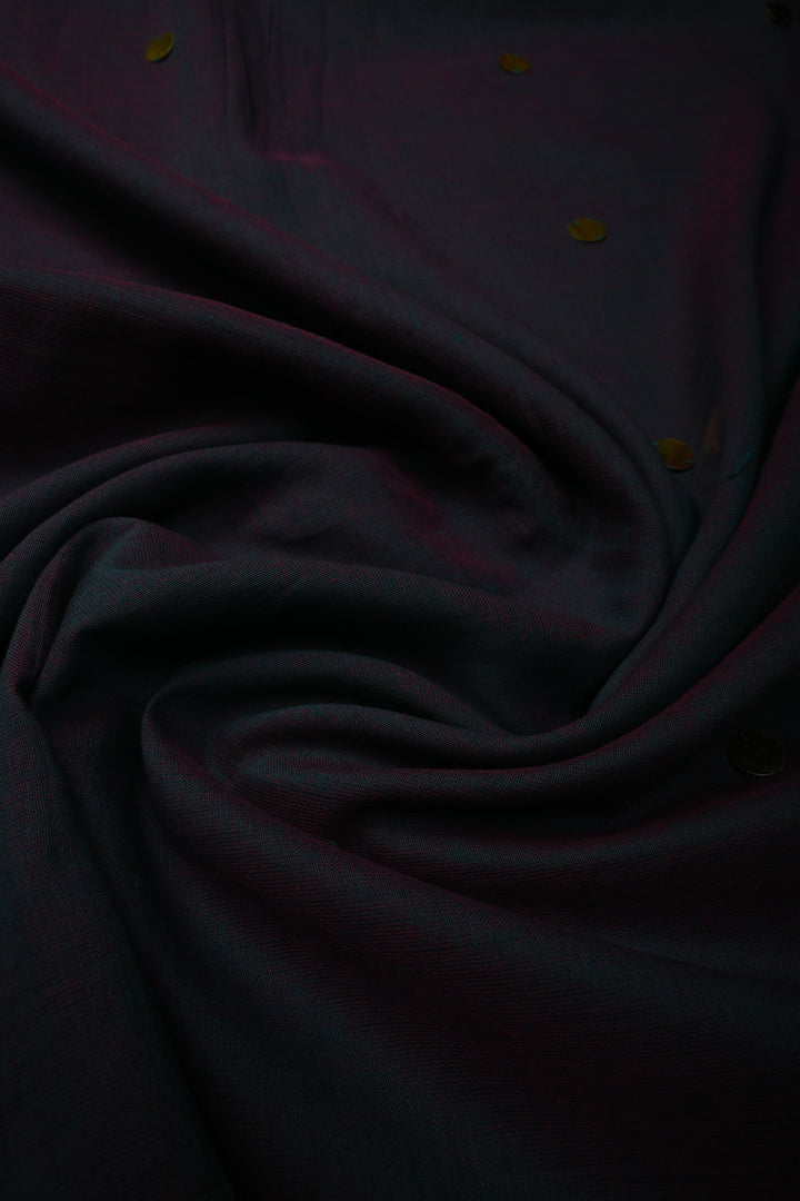 Peacock Green-Pink Dual Tone Mercerized Mul Cotton saree in With Tikki work and Long Tassels, No Blouse Piece | SHOBITAM