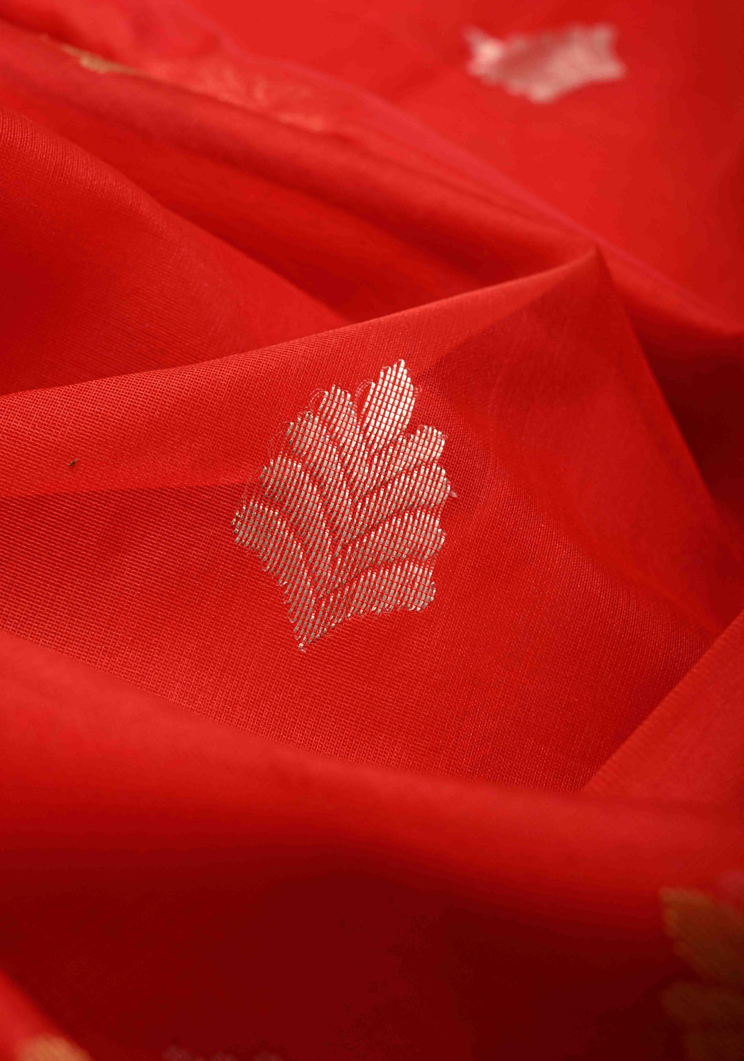 Chanderi Silk Saree in Red with Zari Butta  Meenakari Sona Rupa Twin Peacock Buttas above Zari Border