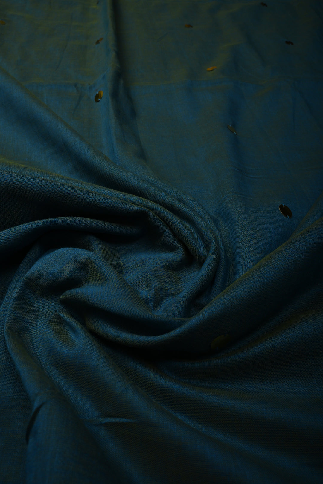Peacock Blue Dual Tone Mercerized Mul Cotton Saree with Tikki Work and Long Tassels, No Blouse Piece | SHOBITAM
