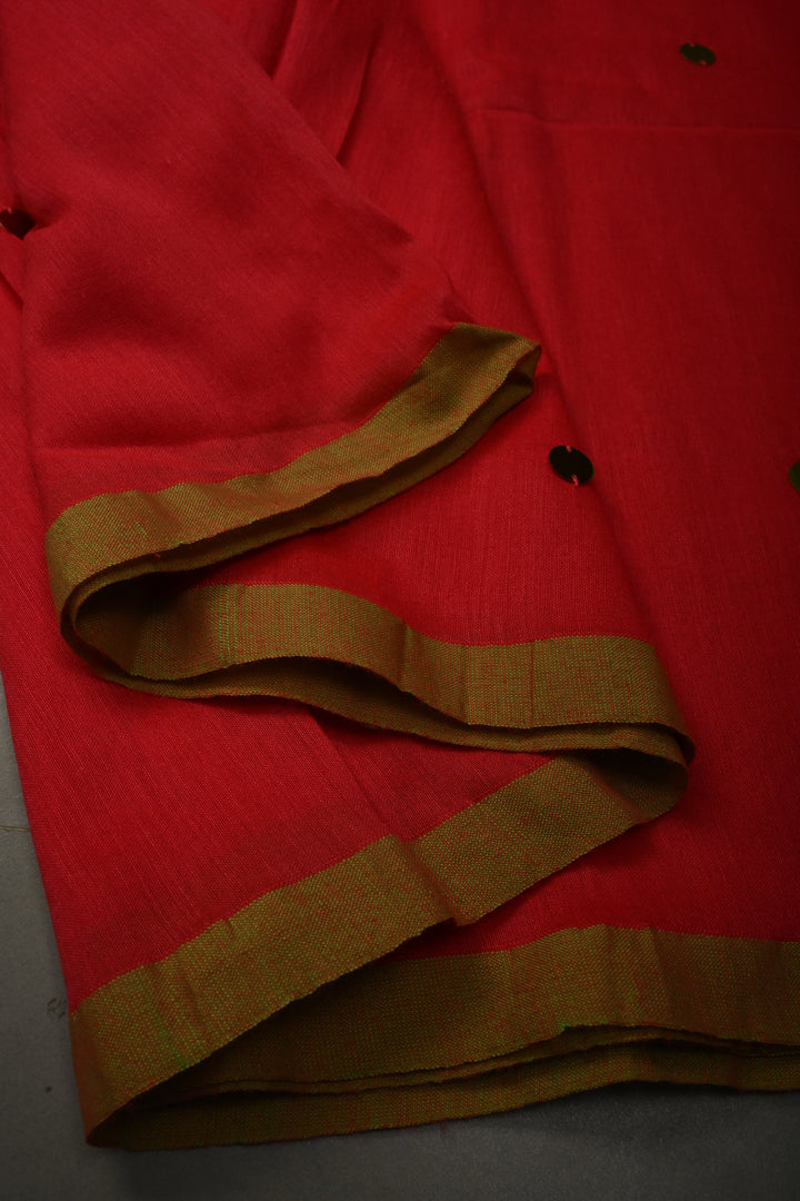 Amaranth Mercerized Mul Cotton Saree with Tikki Work and Long Tassels, No Blouse Piece | SHOBITAM