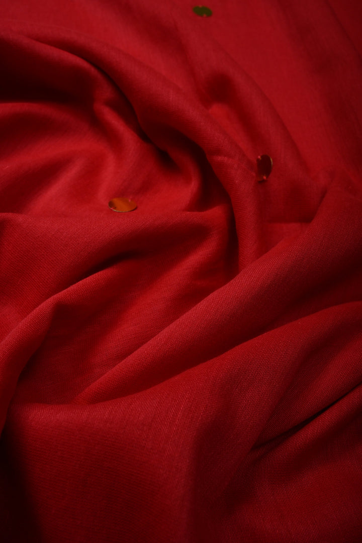 Amaranth Mercerized Mul Cotton Saree with Tikki Work and Long Tassels, No Blouse Piece | SHOBITAM