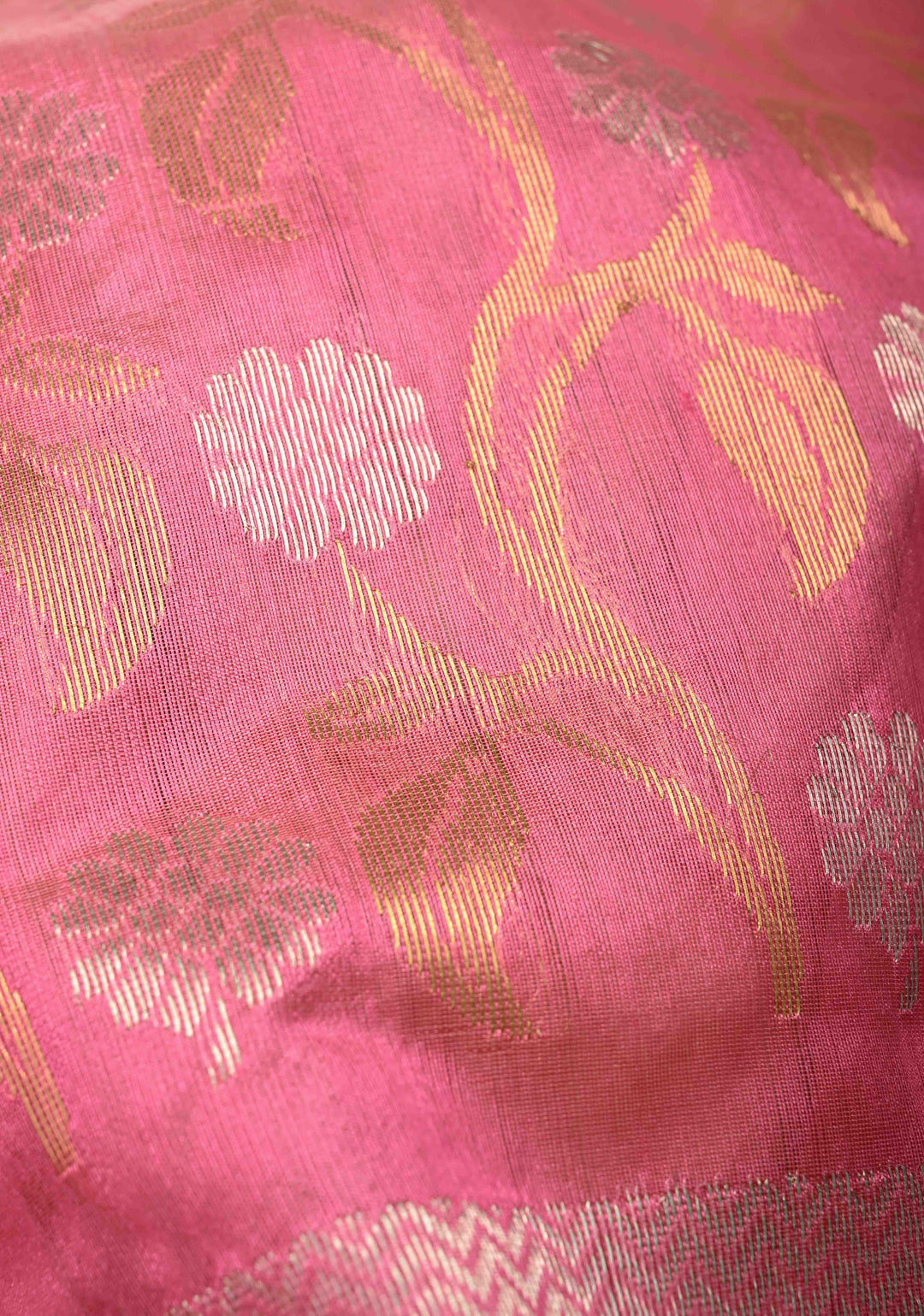 Chanderi Silk Saree in Pink with Sona Rupa Zari Buttas and Tissue Border