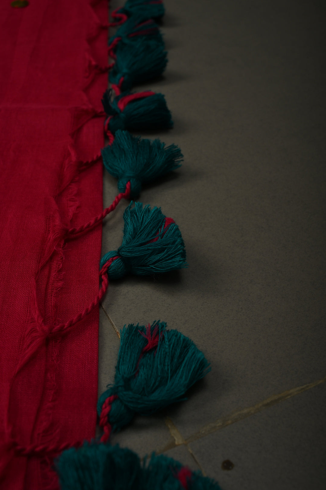 Rani Pink Mercerized Mul Cotton Saree with Tikki Work and Long Tassels,  No Blouse Piece | SHOBITAM