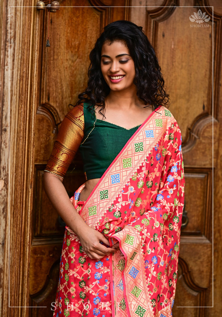 Emerald green narayanpet cotton sweet heart neck armband blouse
