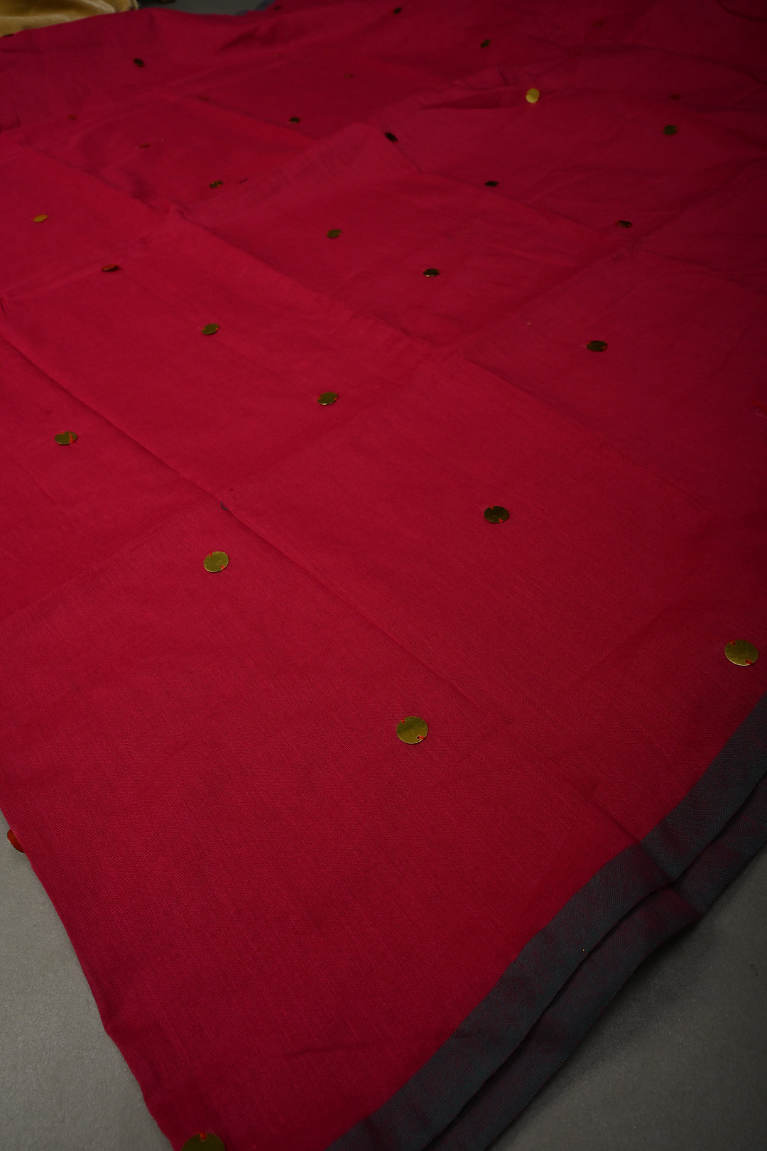 Rani Pink Mercerized Mul Cotton Saree with Tikki Work and Long Tassels,  No Blouse Piece | SHOBITAM