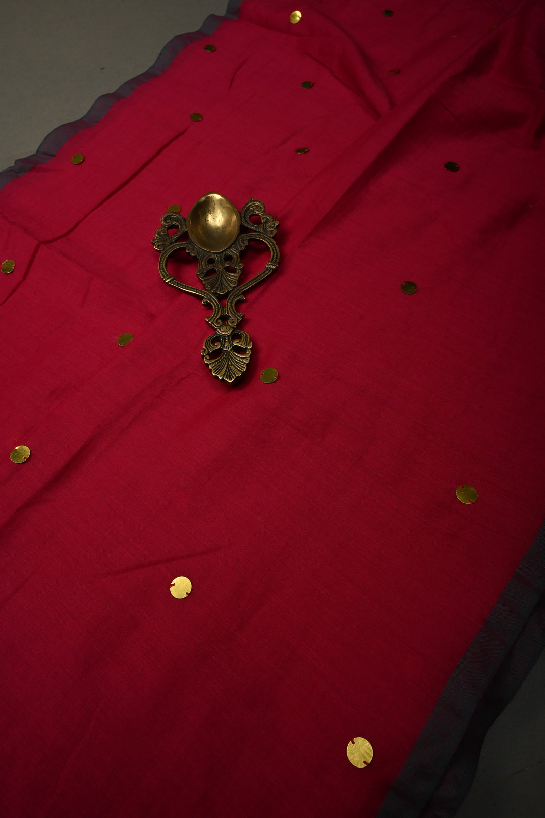 Rani Pink Mercerized Mul Cotton Saree with Tikki Work and Long Tassels,  No Blouse Piece | SHOBITAM
