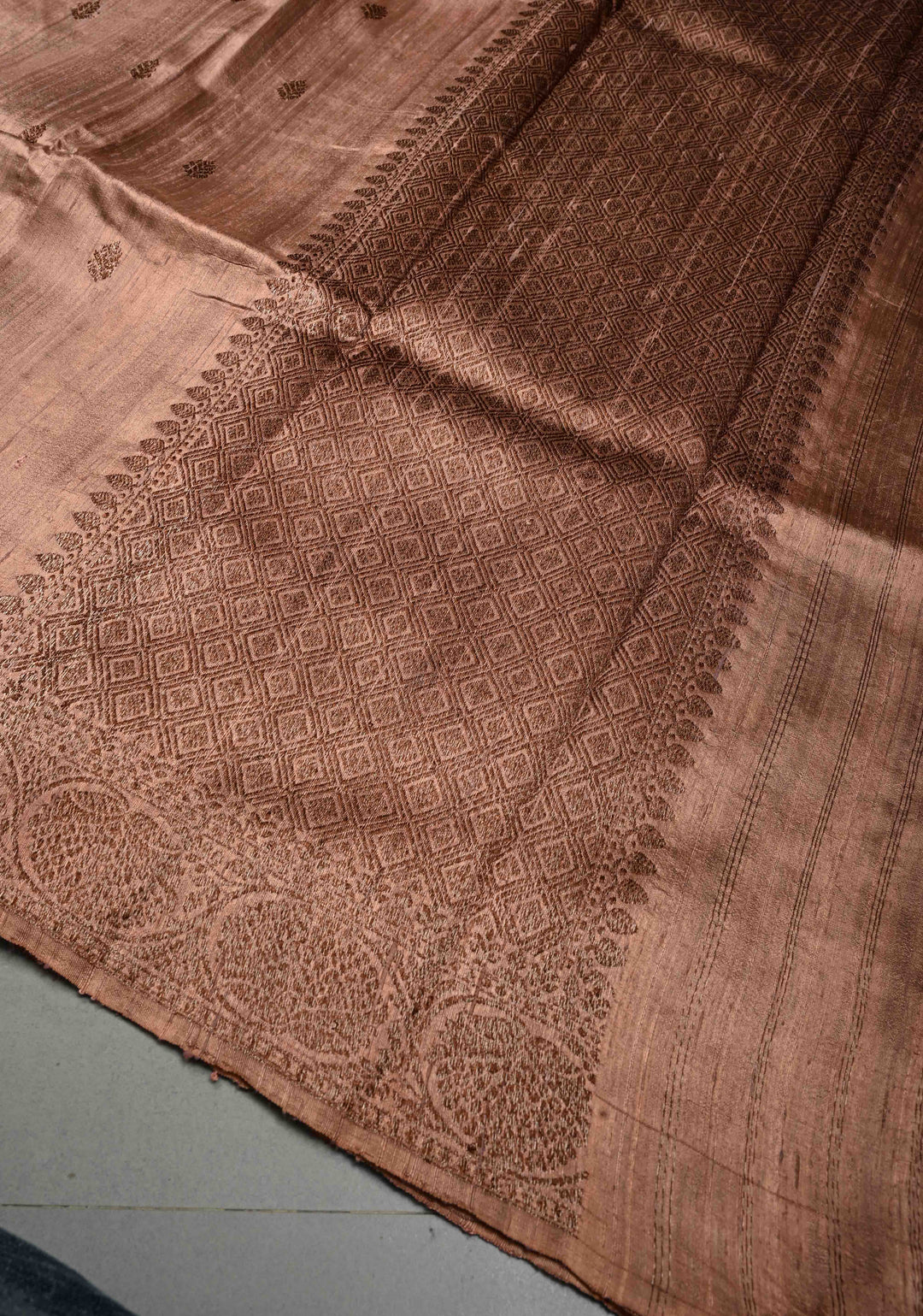 Sandstone Banarasi Raw Silk Saree with Antique Zari Buttas and Border | SILK MARK CERTIFIED | SHOBITAM