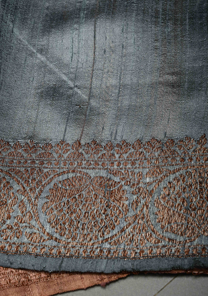 Sandstone Banarasi Raw Silk Saree with Antique Zari Buttas and Border | SILK MARK CERTIFIED | SHOBITAM