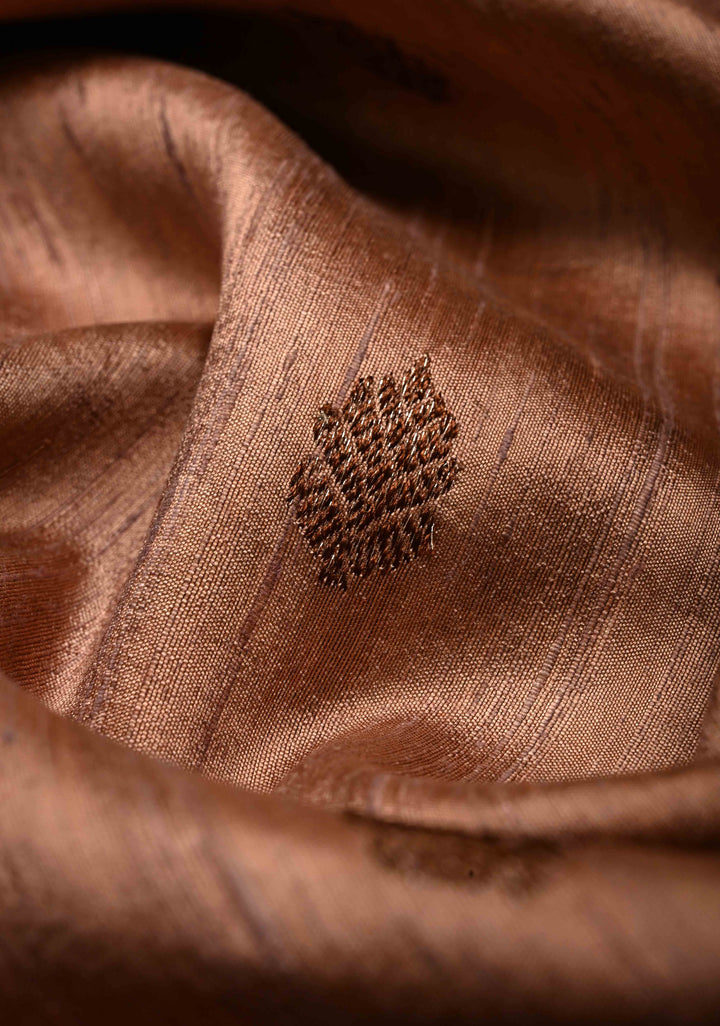 Sandstone Banarasi Raw Silk Saree with Antique Zari Buttas and Border | SILK MARK CERTIFIED | SHOBITAM