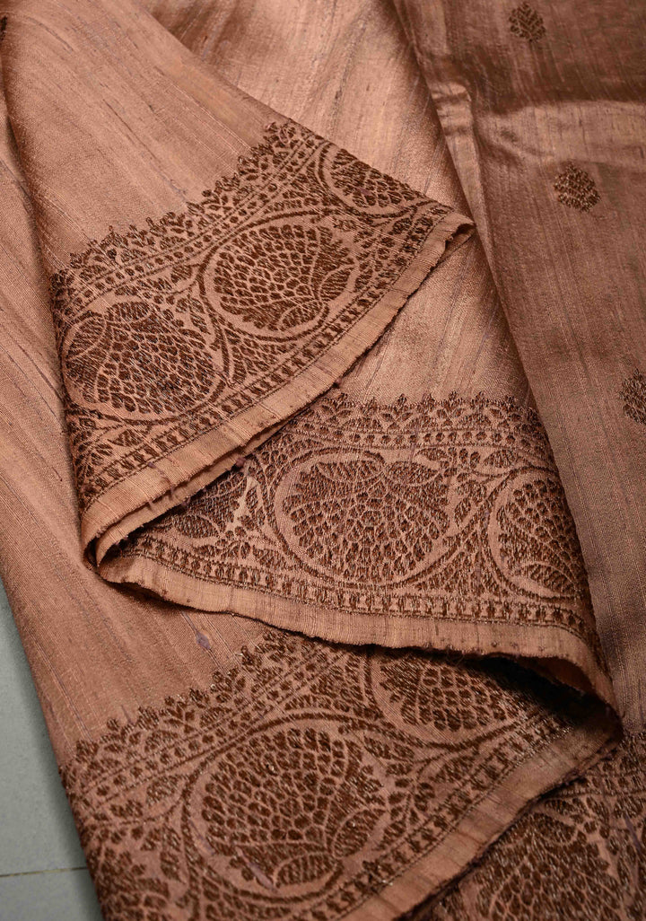 Sandstone Banarasi Raw Silk Saree with Antique Zari Buttas and Border | SILK MARK CERTIFIED | SHOBITAM