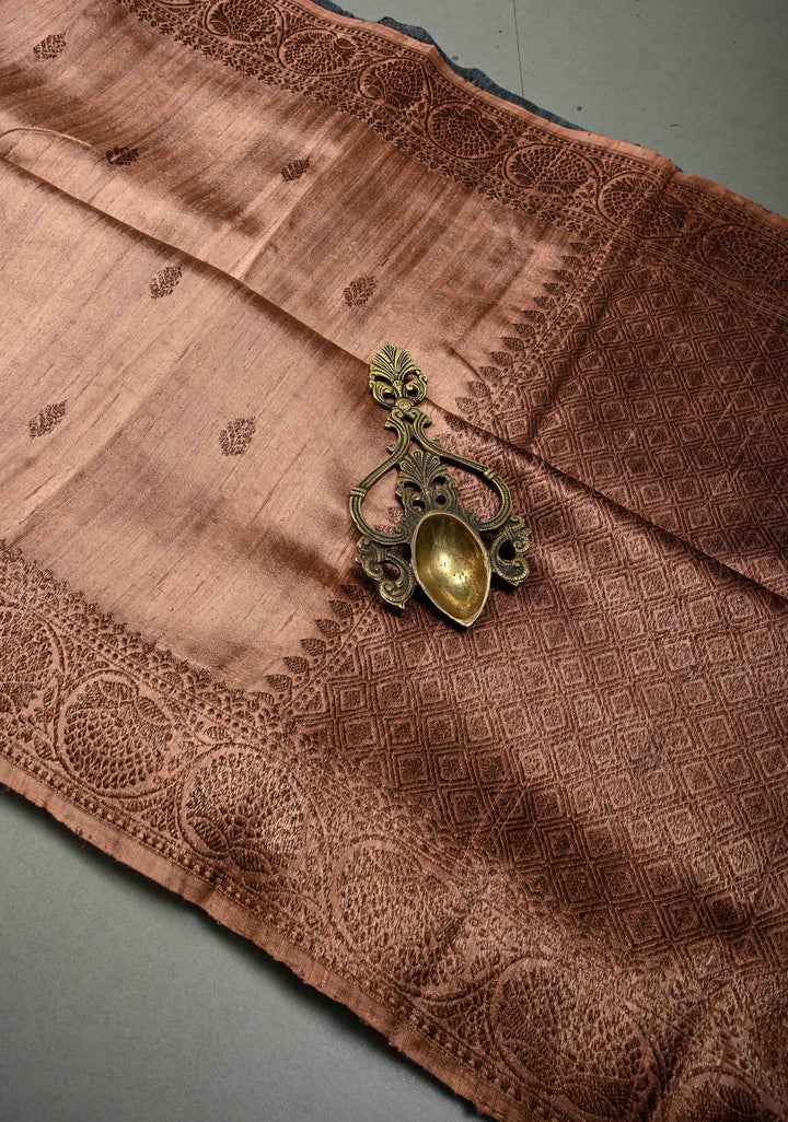 Sandstone Banarasi Raw Silk Saree with Antique Zari Buttas and Border | SILK MARK CERTIFIED | SHOBITAM