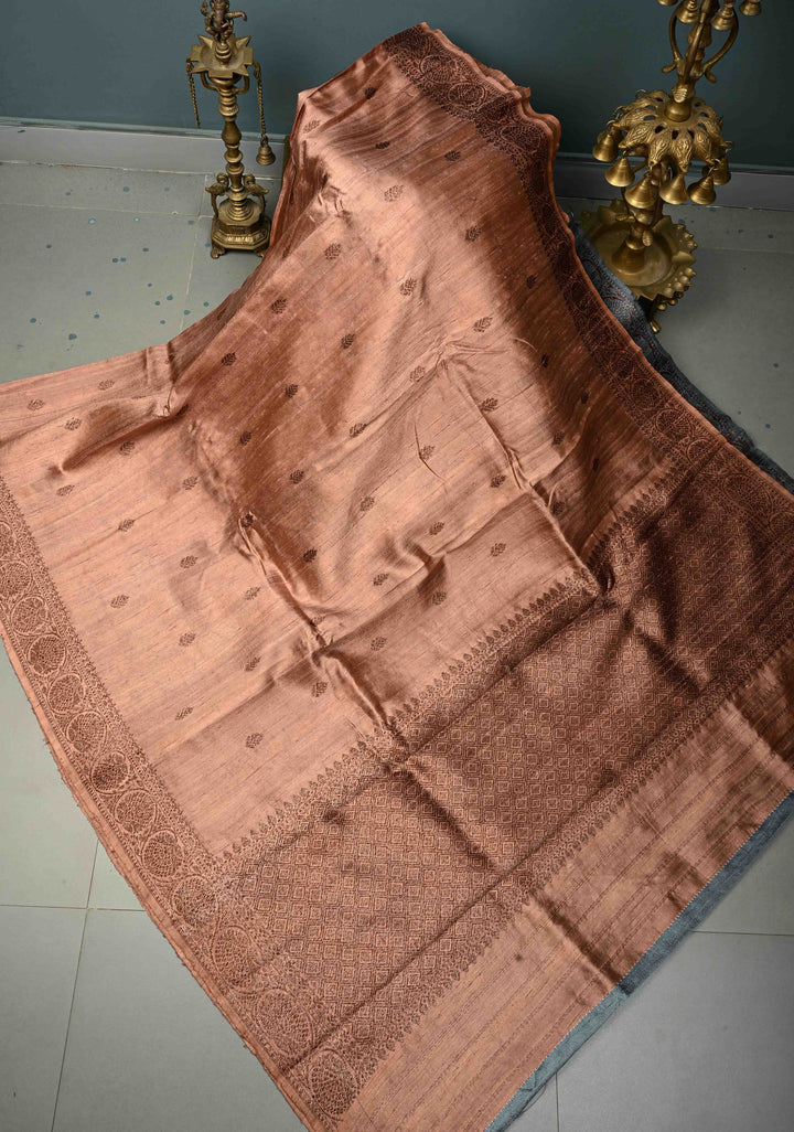 Sandstone Banarasi Raw Silk Saree with Antique Zari Buttas and Border | SILK MARK CERTIFIED | SHOBITAM