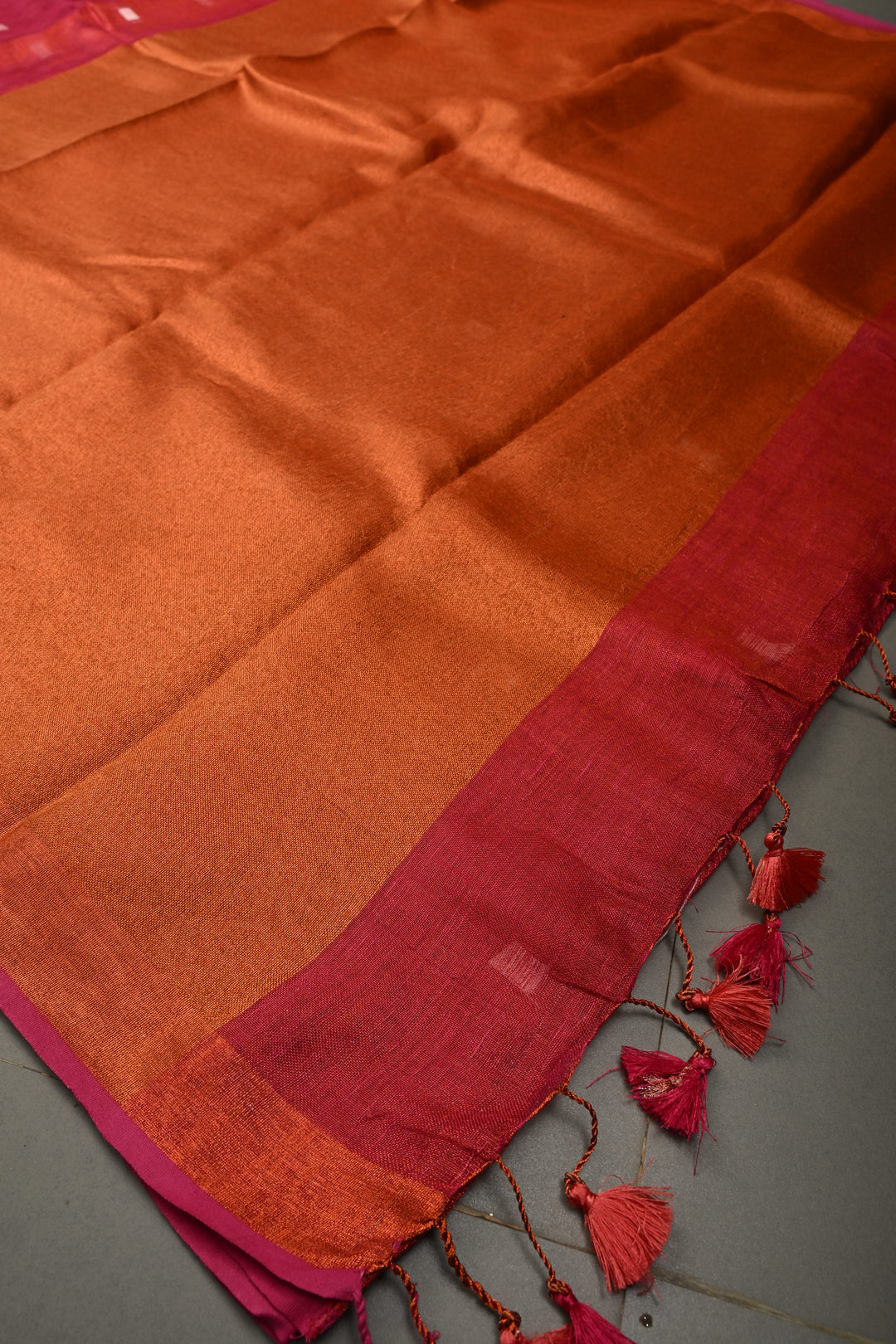 Pink Tissue Linen Saree with Resham Buttas and Minimal Zari Border | SHOBITAM