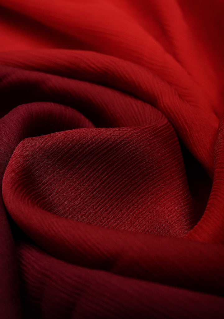 Bollywood style ombre pure chiffon in Red and Maroon, No Blouse Piece | SHOBITAM