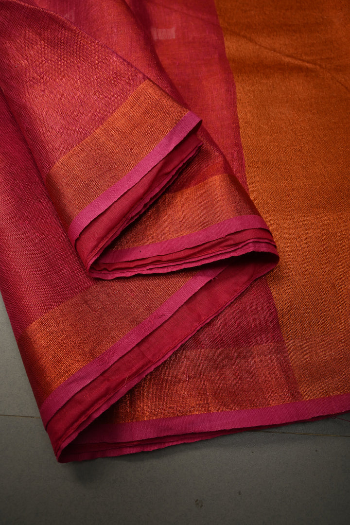 Pink Tissue Linen Saree with Resham Buttas and Minimal Zari Border | SHOBITAM