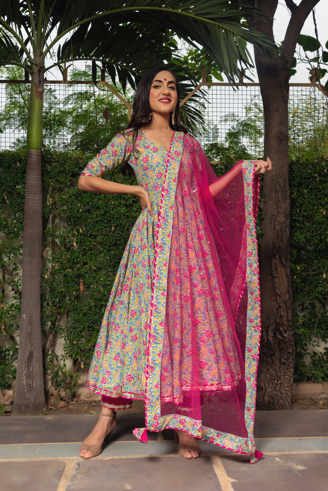 JAIPURI HAND BLOCK COTTON ANARKALI SET | SHOBITAM