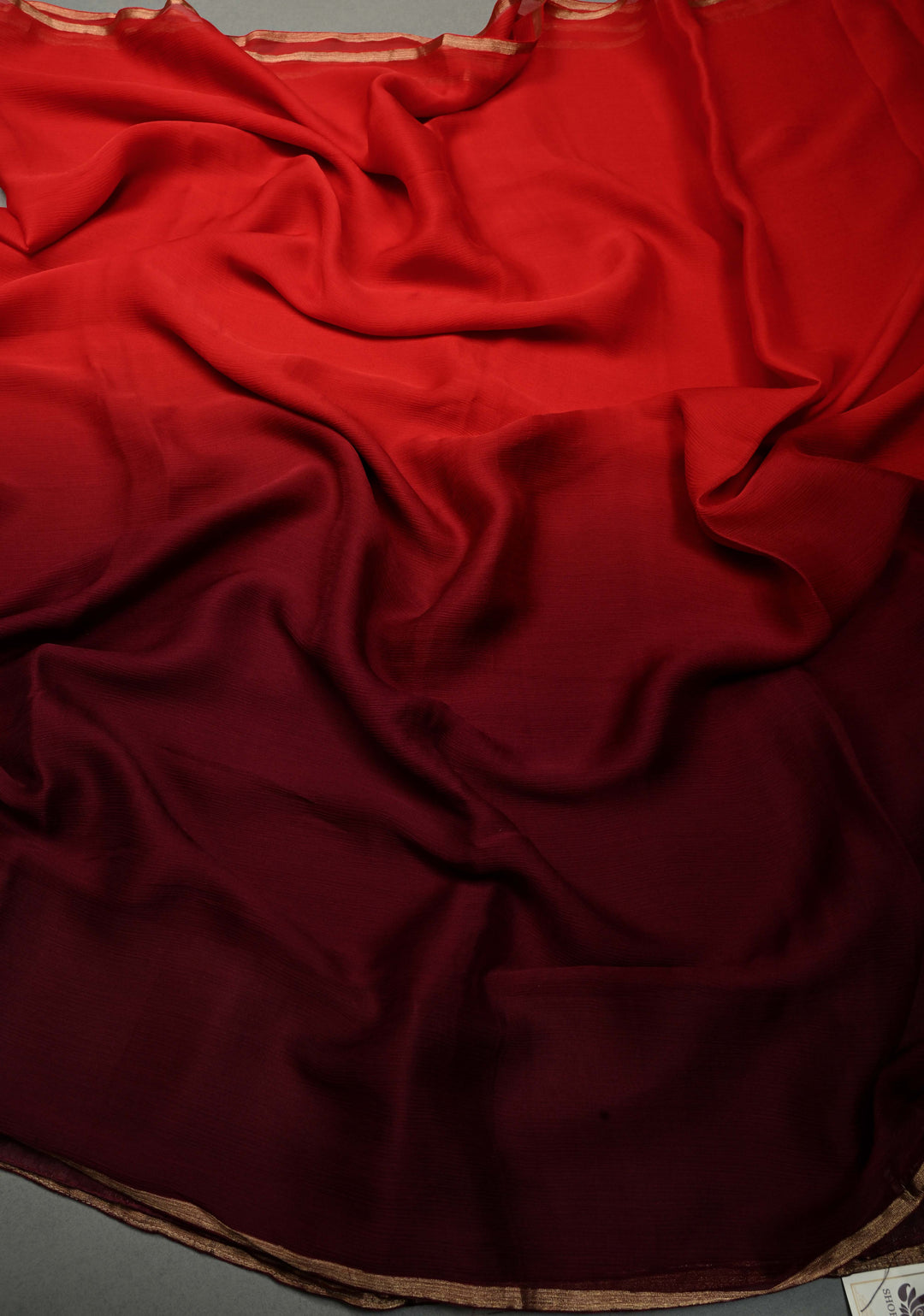 Bollywood style ombre pure chiffon in Red and Maroon, No Blouse Piece | SHOBITAM