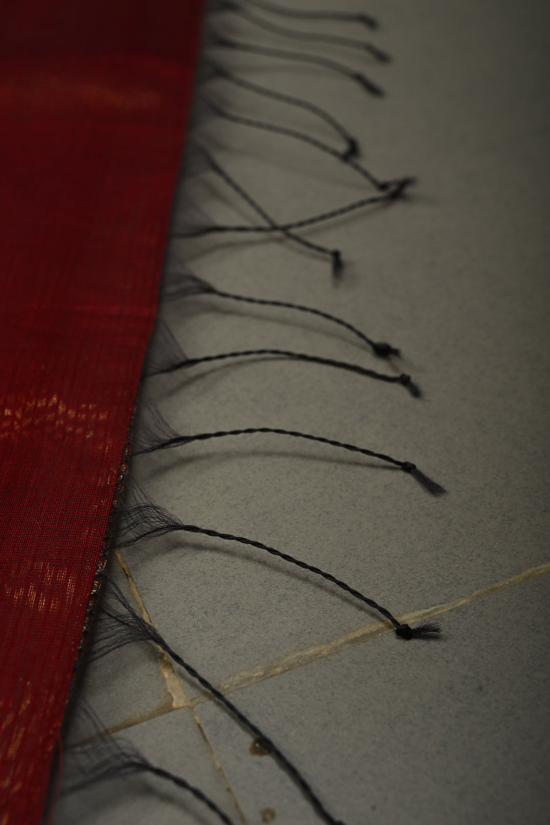 Maroon-Gold Half-and-Half Tissue Stripes Maheshwari Silk Cotton Saree and Minimal Zari Border | SHOBITAM