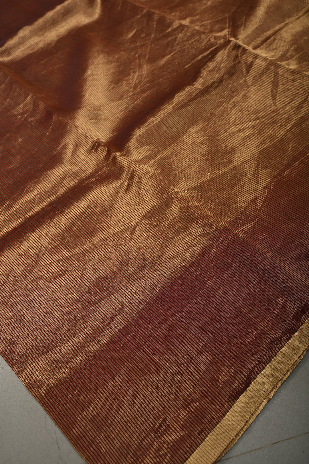 Maroon-Gold Half-and-Half Tissue Stripes Maheshwari Silk Cotton Saree and Minimal Zari Border | SHOBITAM