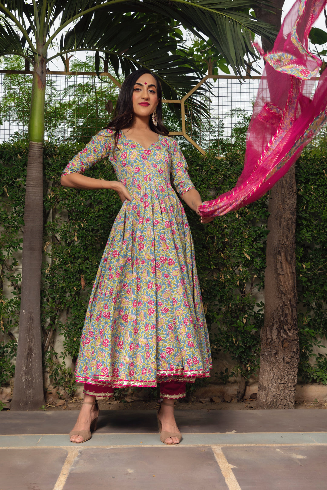 JAIPURI HAND BLOCK COTTON ANARKALI SET | SHOBITAM