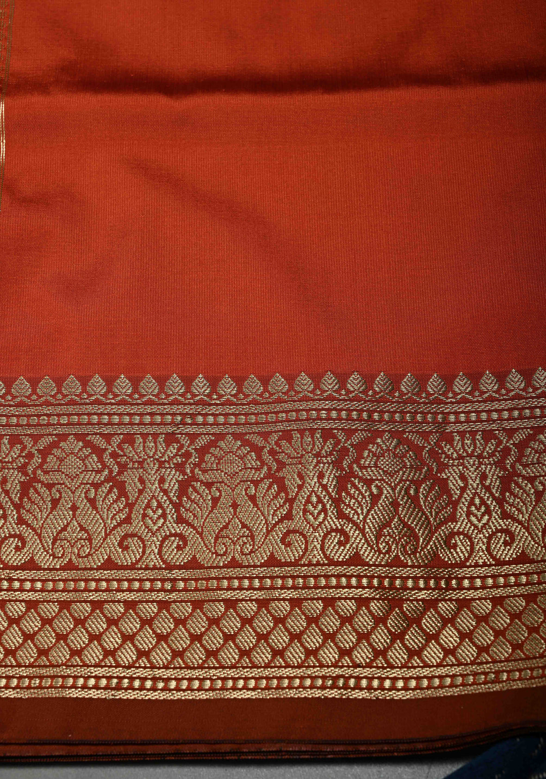 Rust Orange Semi Silk Saree with Metallic Gold Zari Border
