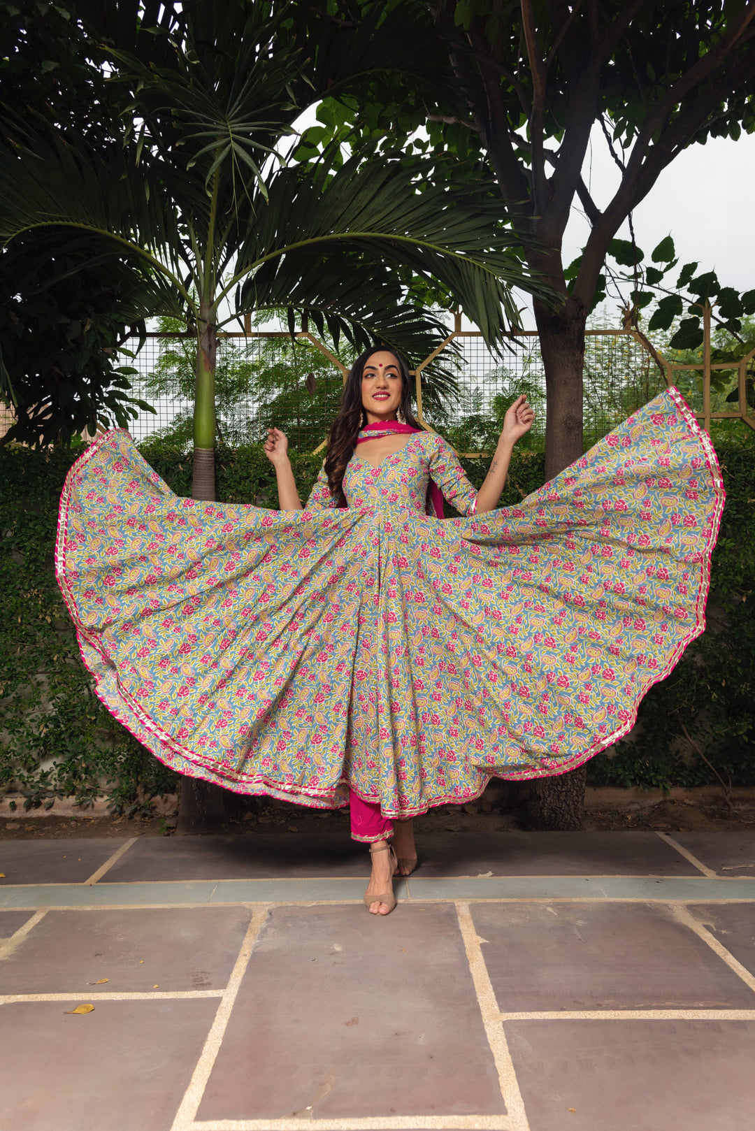 JAIPURI HAND BLOCK COTTON ANARKALI SET | SHOBITAM