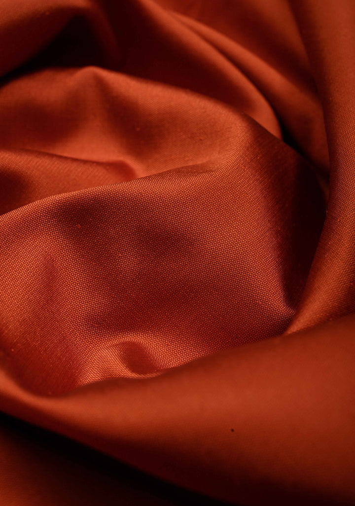 Rust Orange Semi Silk Saree with Metallic Gold Zari Border
