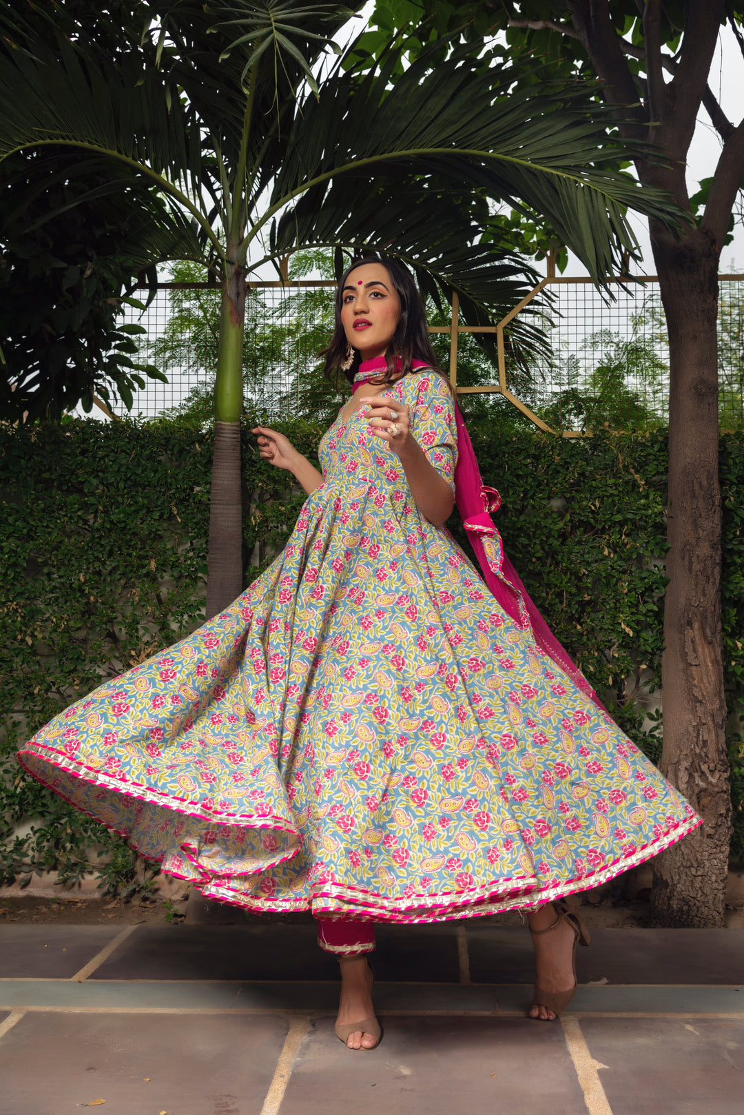 JAIPURI HAND BLOCK COTTON ANARKALI SET | SHOBITAM