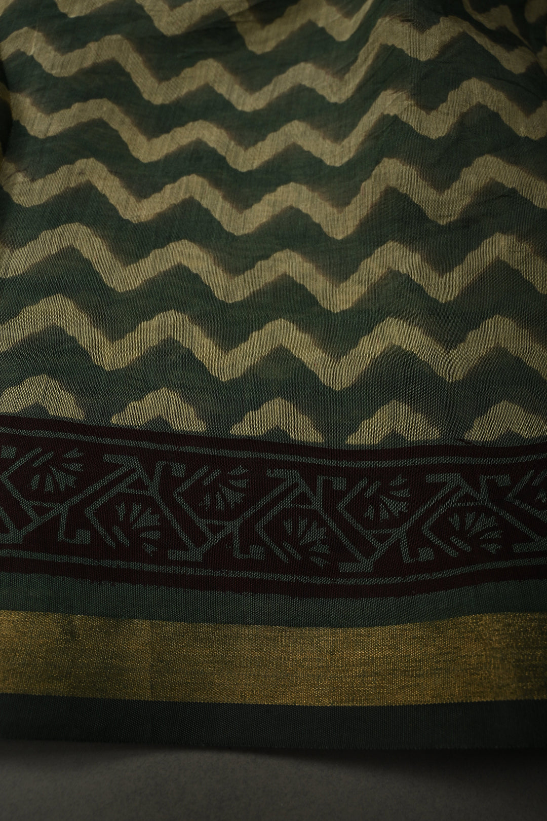 Beige Mercerized cotton Saree with Hand Block Print and Minimal Zari Border | SHOBITAM