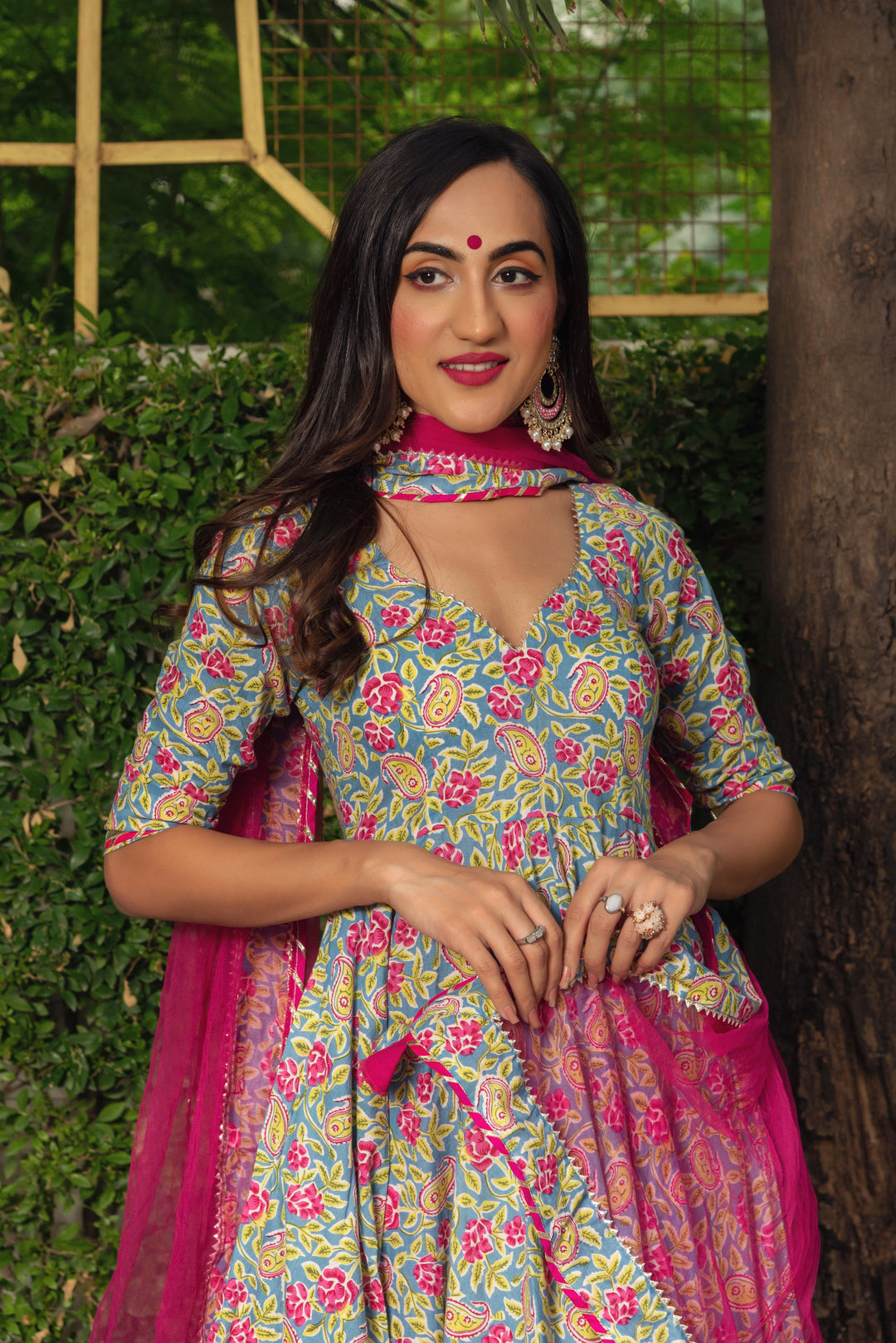 JAIPURI HAND BLOCK COTTON ANARKALI SET | SHOBITAM