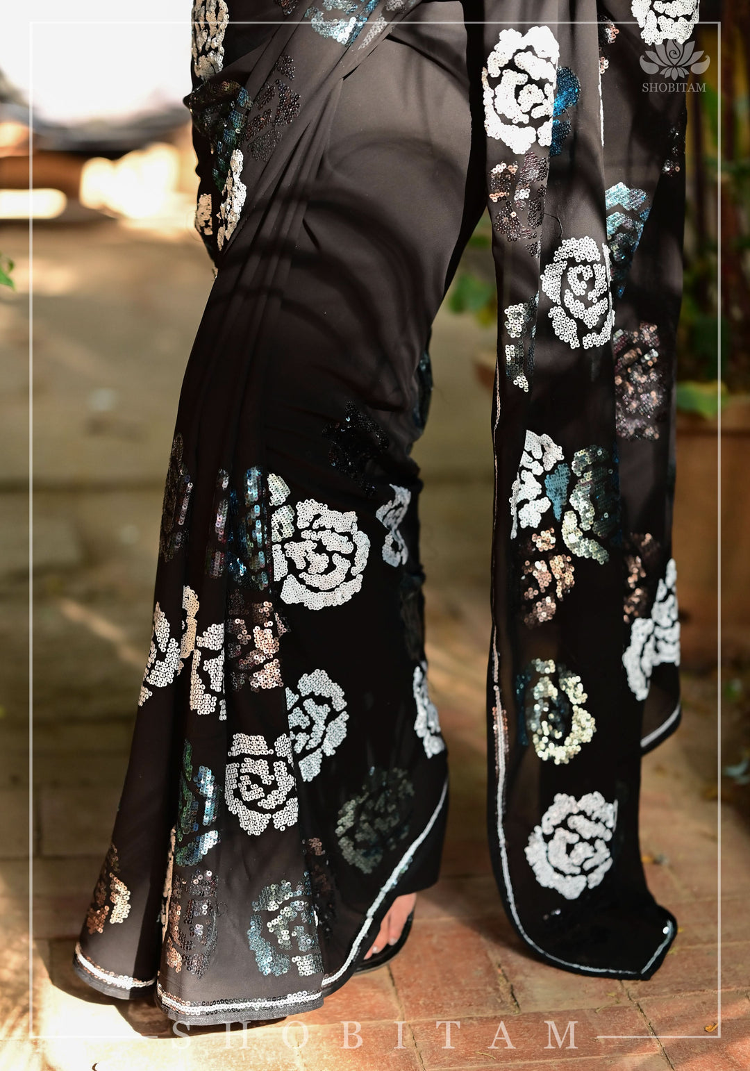 Georgette Saree with Rose Sequin work in Black