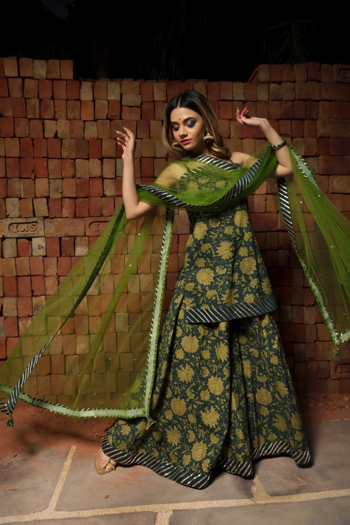 ORCHID GREEN HAND BLOCK PURE COTTON SUIT SET | SHOBITAM