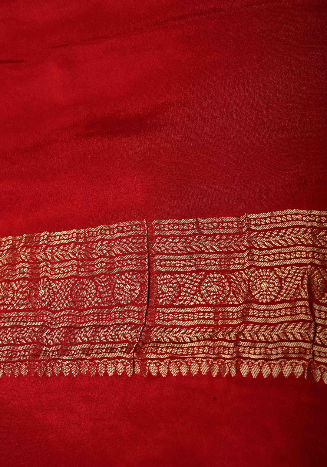 Red Pure Mysore Silk Saree with Floral Brocade and Zari Border | SILK MARK CERTIFIED | SHOBITAM