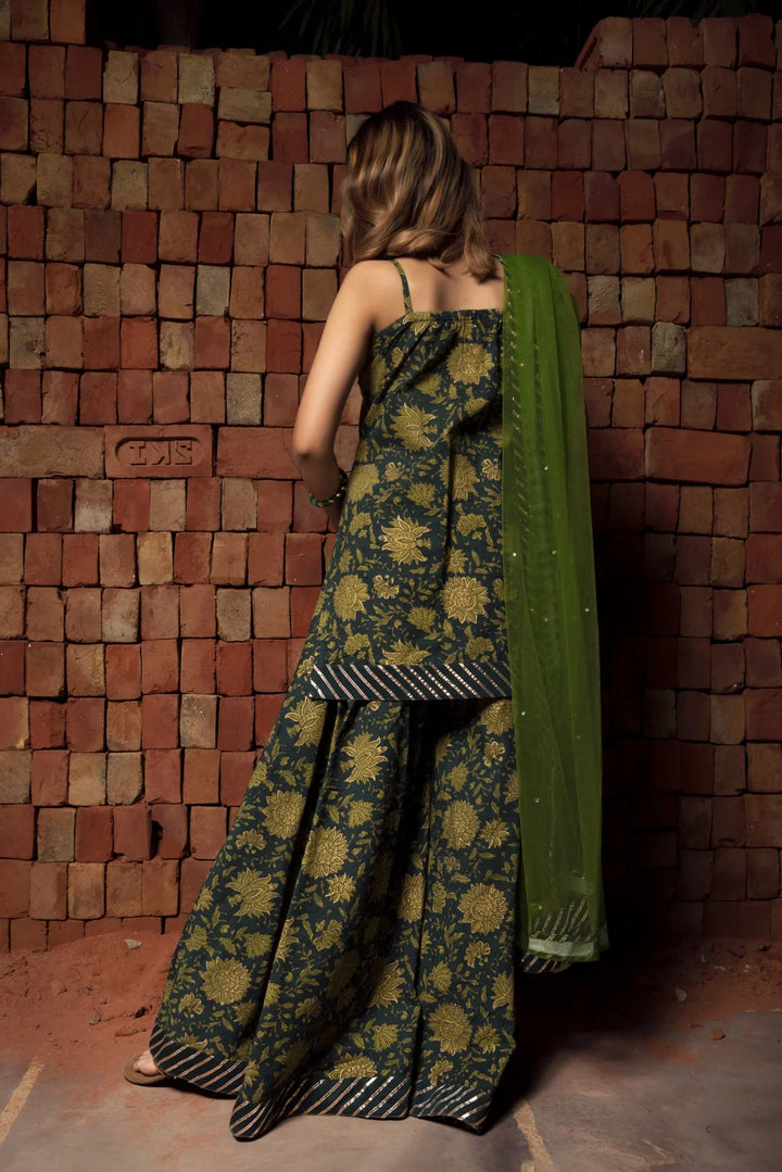 ORCHID GREEN HAND BLOCK PURE COTTON SUIT SET | SHOBITAM