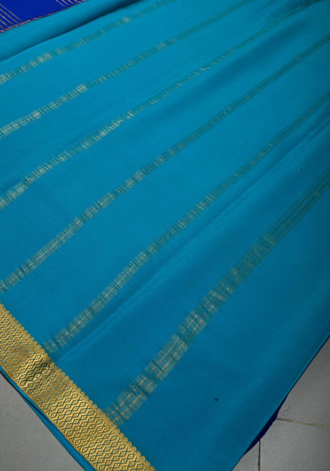 Royal Blue Pure Mysore Silk Saree with Zari Stripes and Zari Border  | SILK MARK CERTIFIED | SHOBITAM