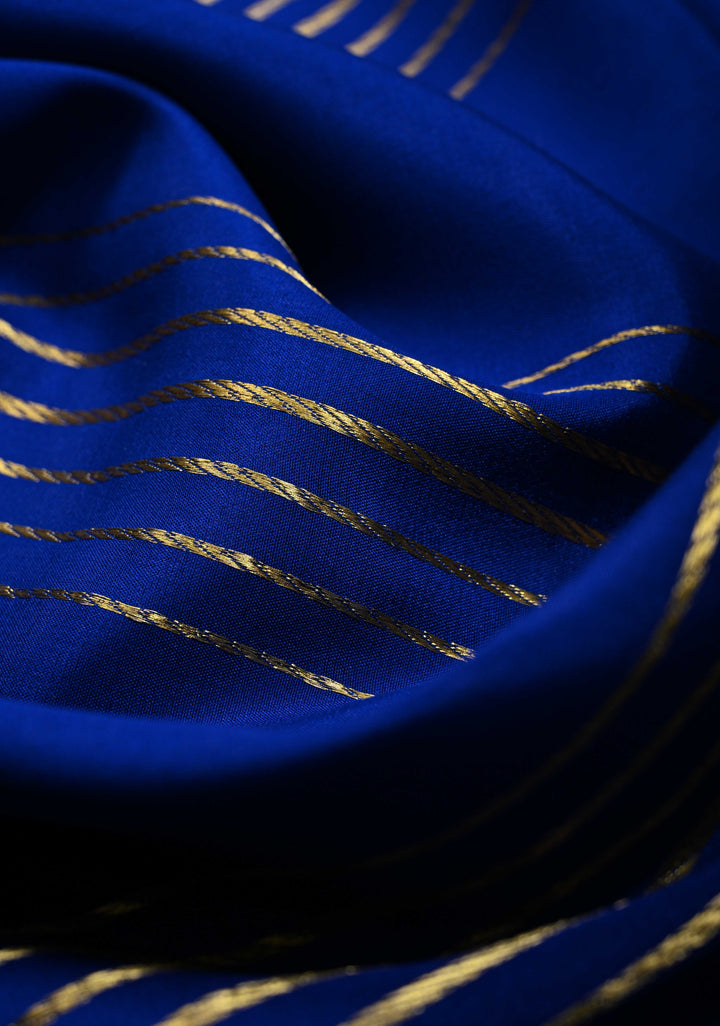 Royal Blue Pure Mysore Silk Saree with Zari Stripes and Zari Border  | SILK MARK CERTIFIED | SHOBITAM