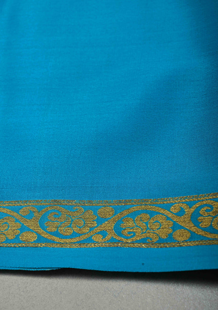 Rani Pink Mysore Silk Saree with Anand Blue Panel and Contrast Stripes Zari Border in KSIC Grade Thickness | SILK MARK CERTIFIED