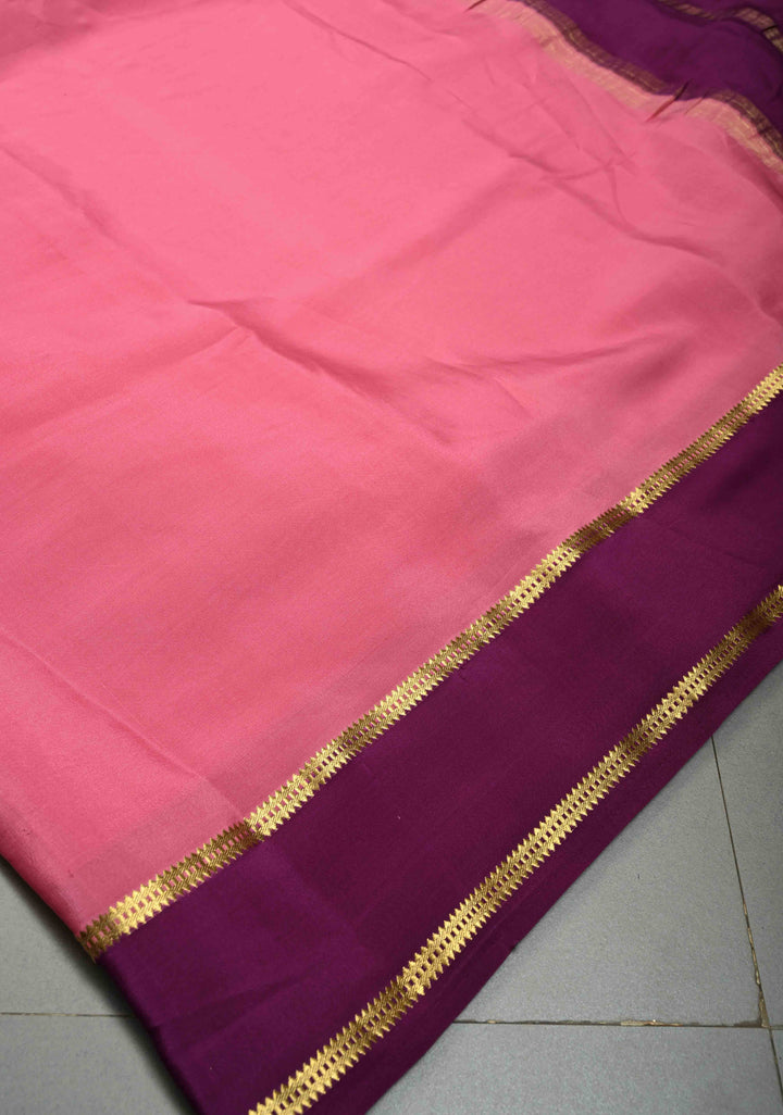 Rose Pink Pure Mysore Silk Saree with Cutwork Jaal, Zardosi Hand Work and Contrast Rettaipet Zari Border  | SILK MARK CERTIFIED | SHOBITAM