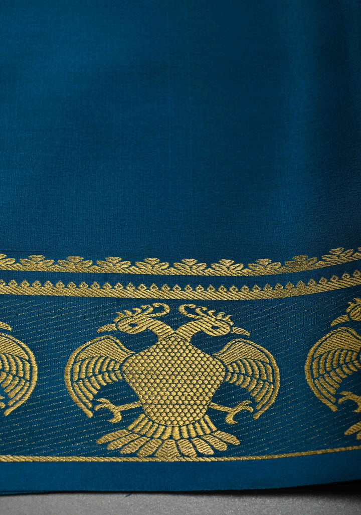 Copper Sulphate Blue Mysore Silk Saree with Gandaberunda Buttas on Minimal Border | SILK MARK CERTIFIED | SHOBITAM