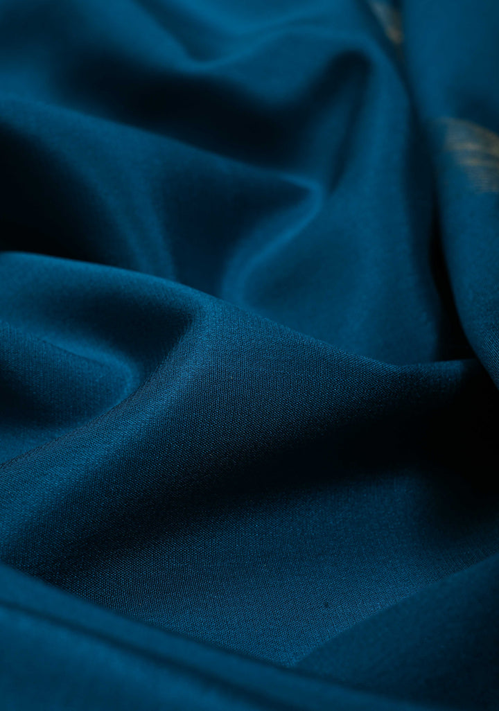 Copper Sulphate Blue Mysore Silk Saree with Gandaberunda Buttas on Minimal Border | SILK MARK CERTIFIED | SHOBITAM