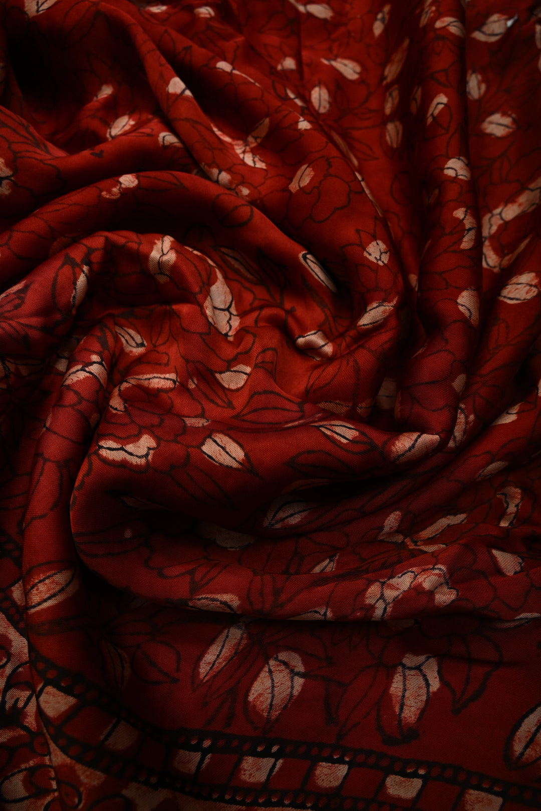 Blood Red Modal Silk Saree with Hand Block Print, Sequins, Cutdana and Hand embroidery | SHOBITAM