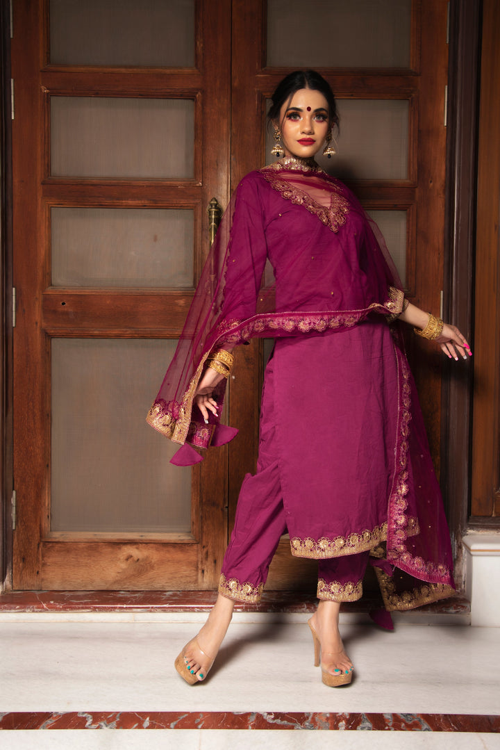 PLUM COTTON STRAIGHT KURTA SET | SHOBITAM
