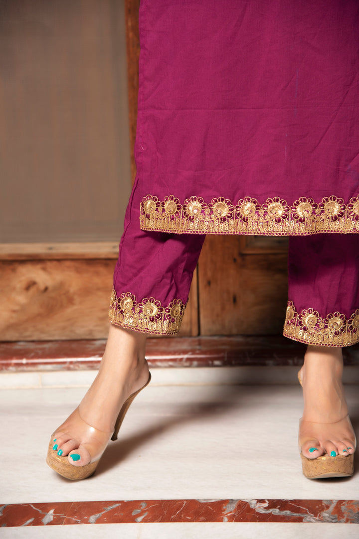 PLUM COTTON STRAIGHT KURTA SET | SHOBITAM