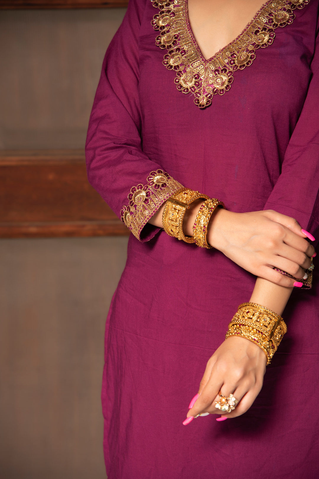 PLUM COTTON STRAIGHT KURTA SET | SHOBITAM