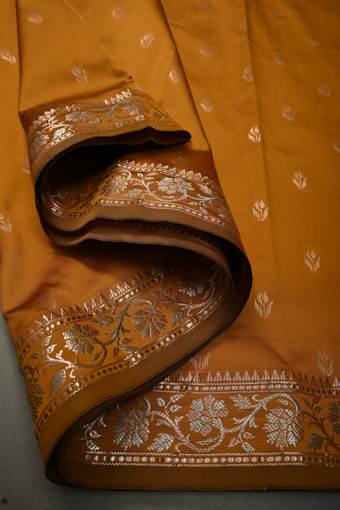 Methi Yellow Semi Silk Saree with Zari Buttas and Alfi Zari Border | SHOBITAM