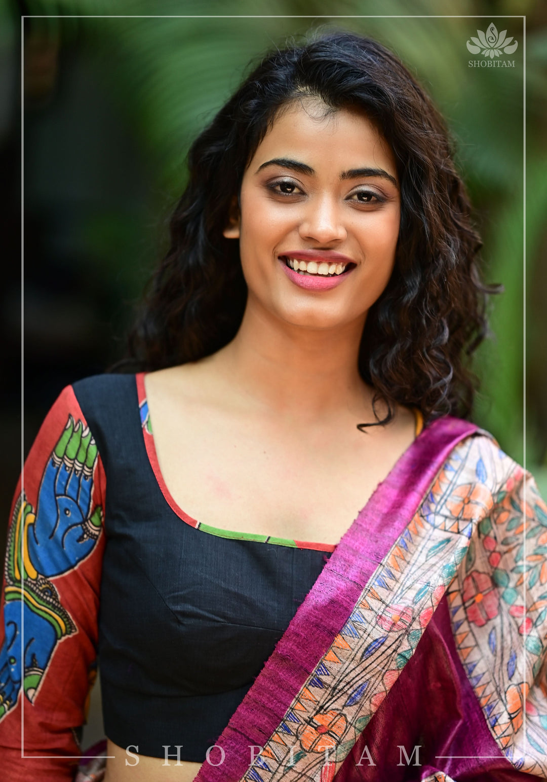 Kalamkari block print and mangalagiri cotton square back cutout, full sleeves blouse