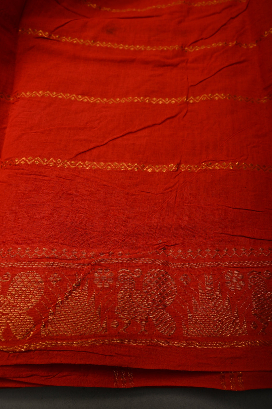 Dark Bottle Green Veldhari Zari Stripes Saree on Madurai Cotton With Contrast Zari Border | SHOBITAM