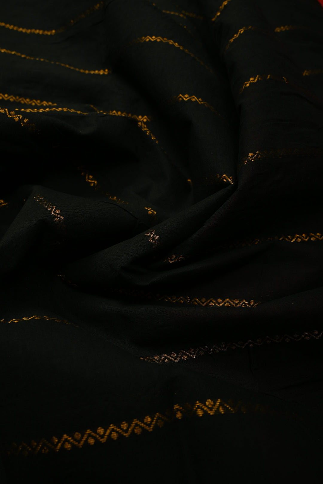 Dark Bottle Green Veldhari Zari Stripes Saree on Madurai Cotton With Contrast Zari Border | SHOBITAM