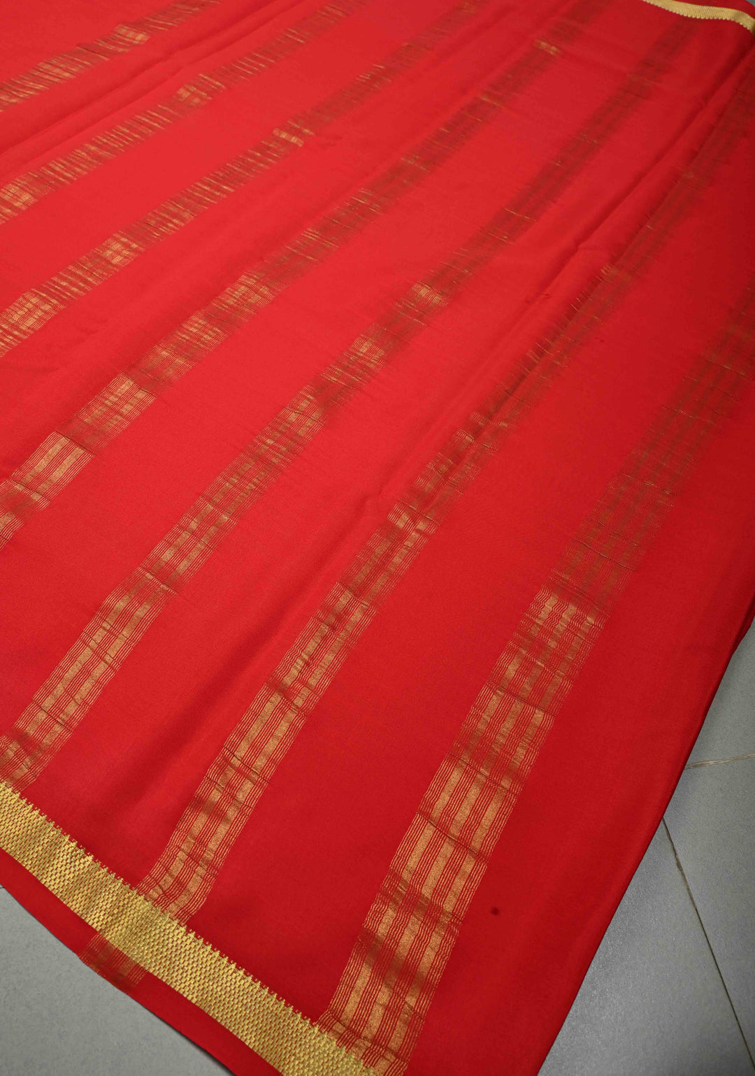Blood Red Mysore Silk Saree with Minimal Zari Border  | SILK MARK CERTIFIED | SHOBITAM